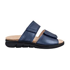 Mule Lienhard en cuir nappa avec fermetures velcro et doublure bleu