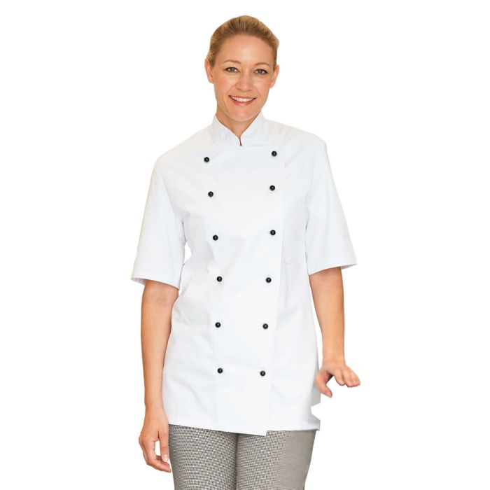 Veste de chef de cuisine femme en coton blanc à manches courtes LADY CHEF